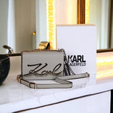 Karl Lagerfeld K Signature Cross Body Shoulder Bag With OG Box & Dust Bag (L Grey - 667)